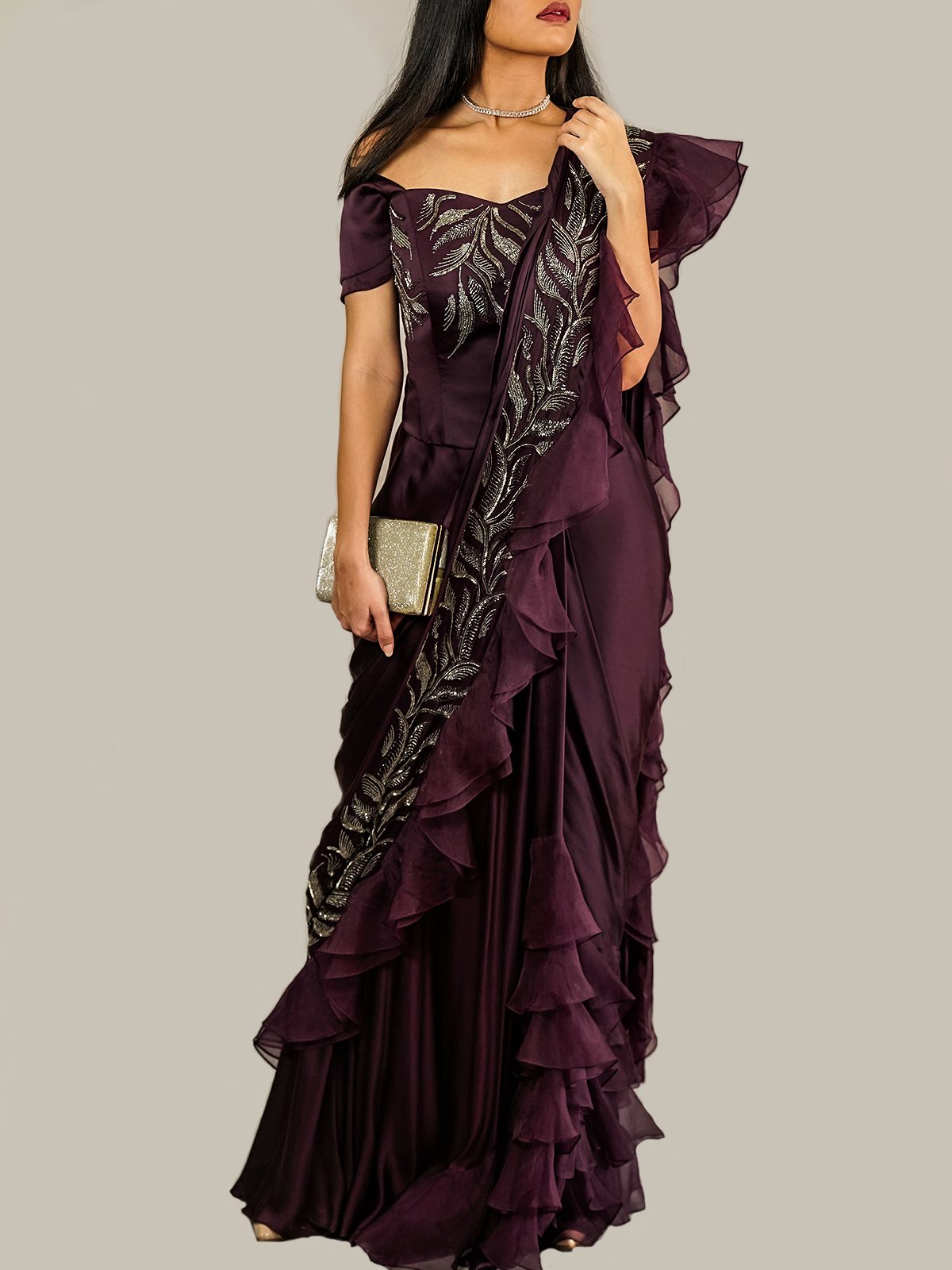 Shop Maroon Crystal Draped Saree & Blouse Set by AAKAAR at House of  Designers – HOUSE OF DESIGNERS