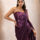 Burgundy hand embroidered corset saree with pre draped silhouette by Prashanti Kumar